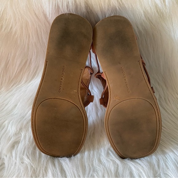 Lucky Brand Bartega Perforated Leather Gladiator Sandals in Antler Size 7.5 - Picture 10 of 11